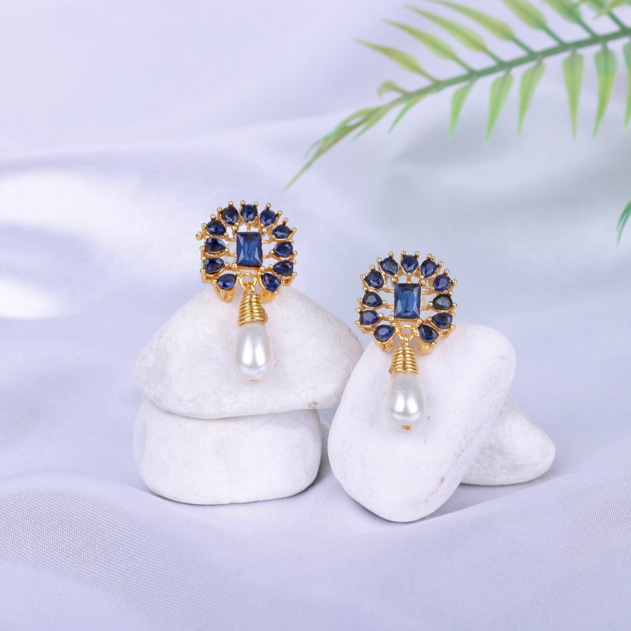 Amethyst Pearl Drop Earrings - 21k Gold Plated Gemstone Jewelry - Pehnaawaa