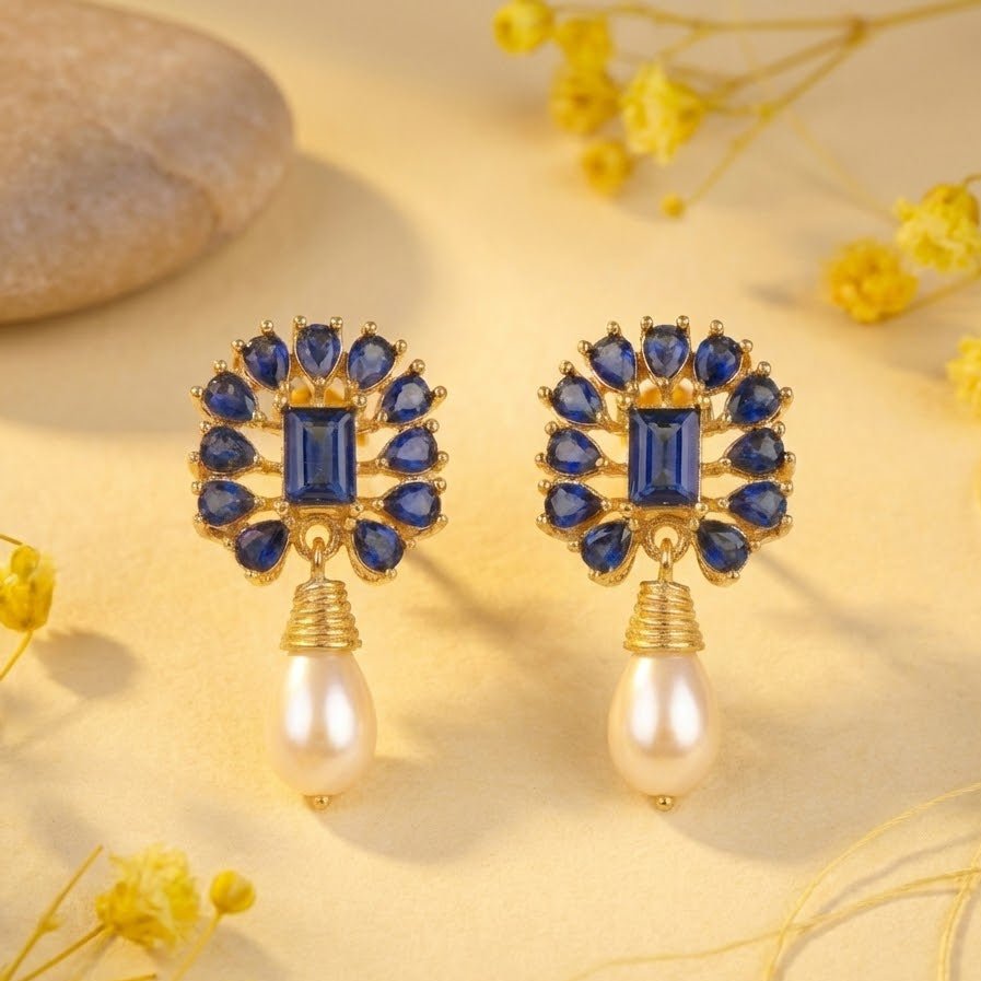 Amethyst Pearl Drop Earrings - 21k Gold Plated Gemstone Jewelry - Pehnaawaa