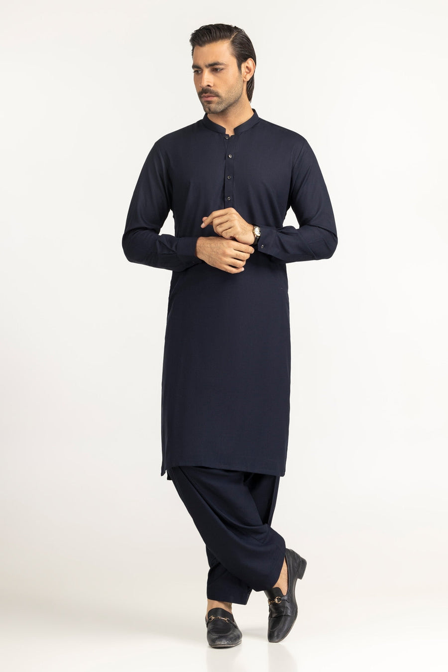 Off-White Silk-Blend 2-Piece Kurta | Mandarin Collar