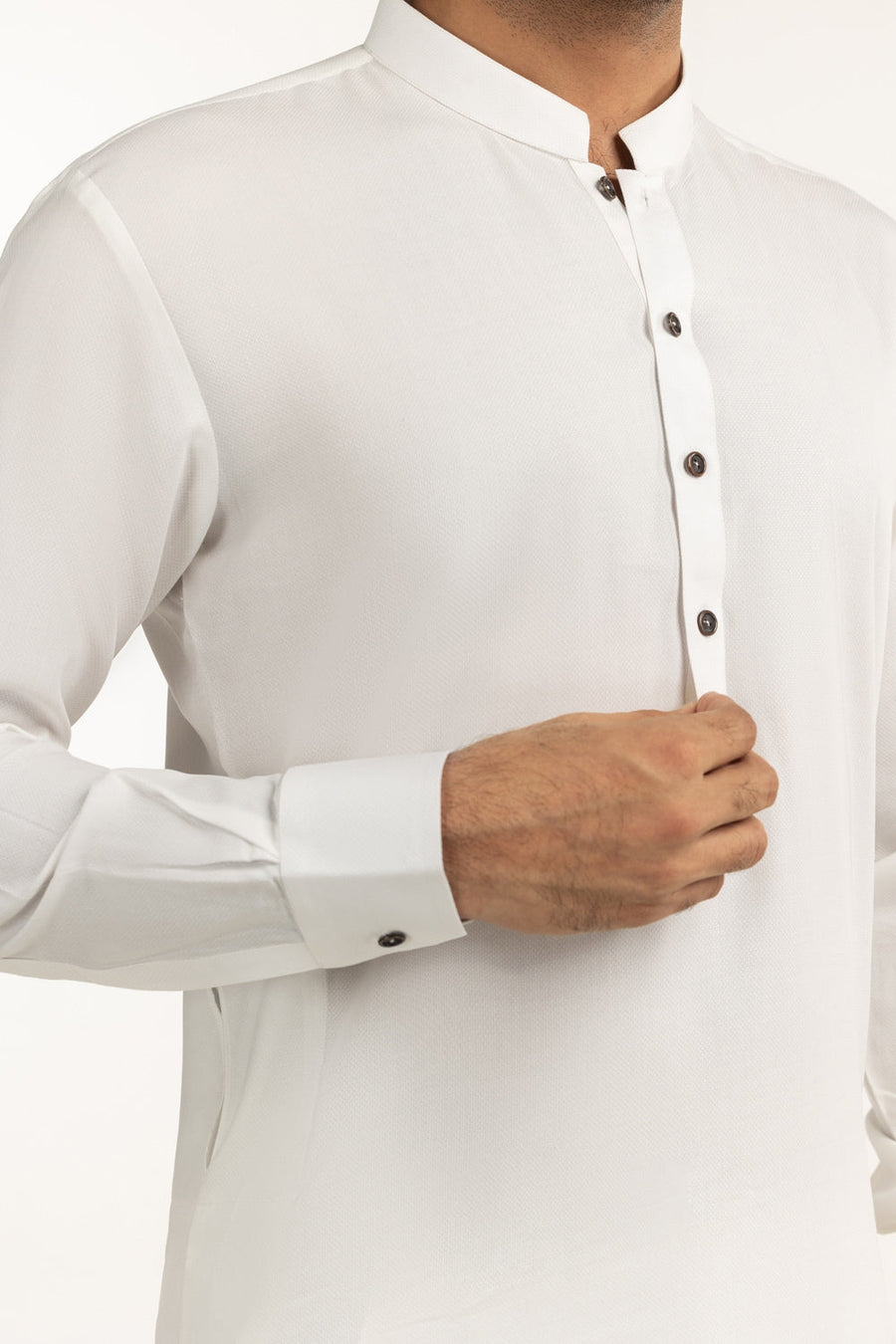 Off-White Silk-Blend 2-Piece Kurta | Mandarin Collar