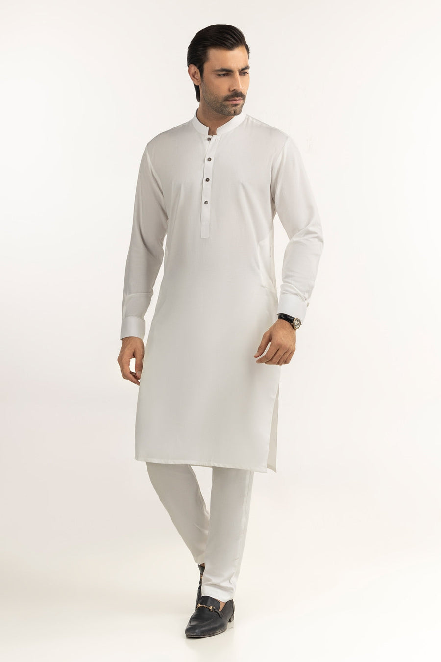 Off-White Silk-Blend 2-Piece Kurta | Mandarin Collar