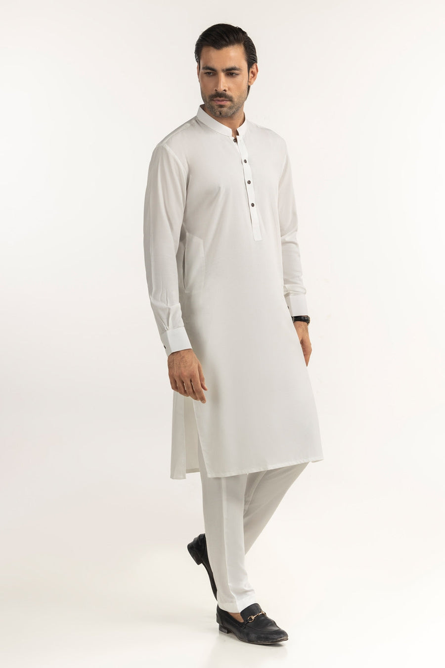 Off-White Silk-Blend 2-Piece Kurta | Mandarin Collar