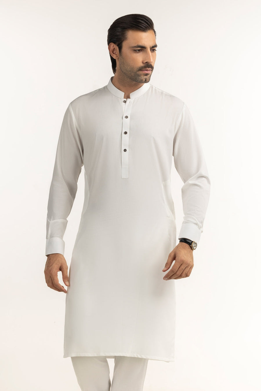 Off-White Silk-Blend 2-Piece Kurta | Mandarin Collar