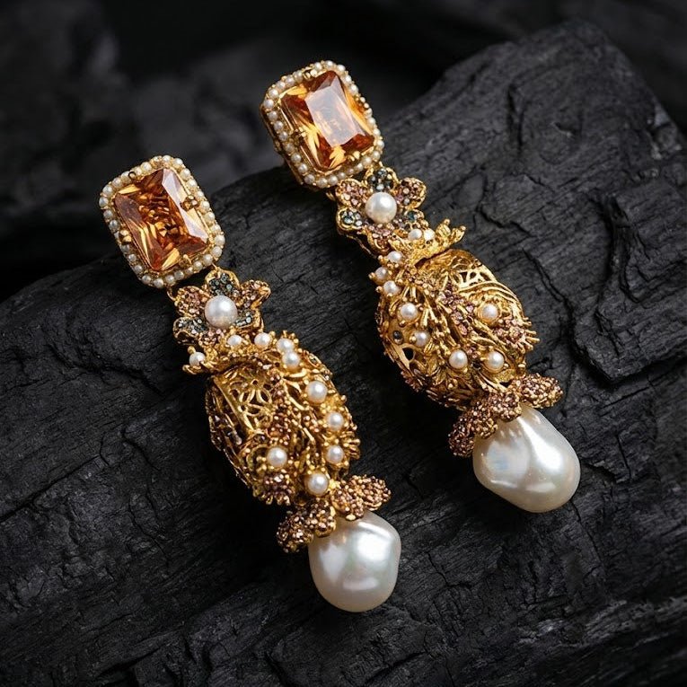 Azure Luxe Baroque Drop Earrings - Pehnaawaa