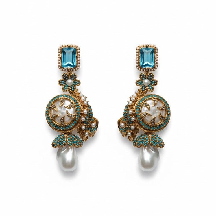 Azure Luxe Baroque Drop Earrings - Pehnaawaa
