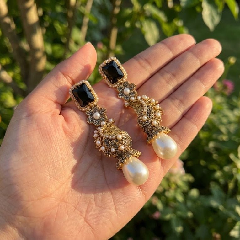 Azure Luxe Baroque Drop Earrings - Pehnaawaa