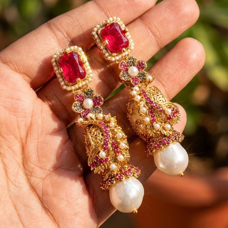 Azure Luxe Baroque Drop Earrings - Pehnaawaa