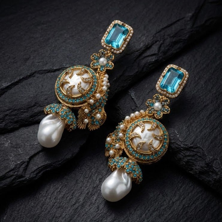Azure Luxe Baroque Drop Earrings - Pehnaawaa