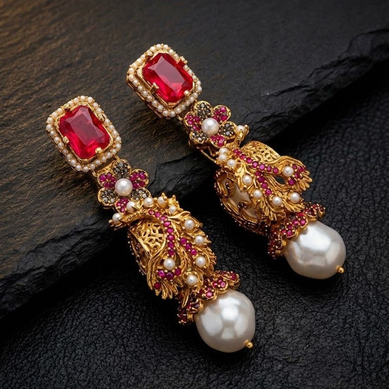 Azure Luxe Baroque Drop Earrings - Pehnaawaa