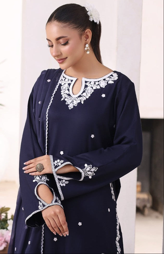 Navy Mist- 3 piece embroidered casual wear for women