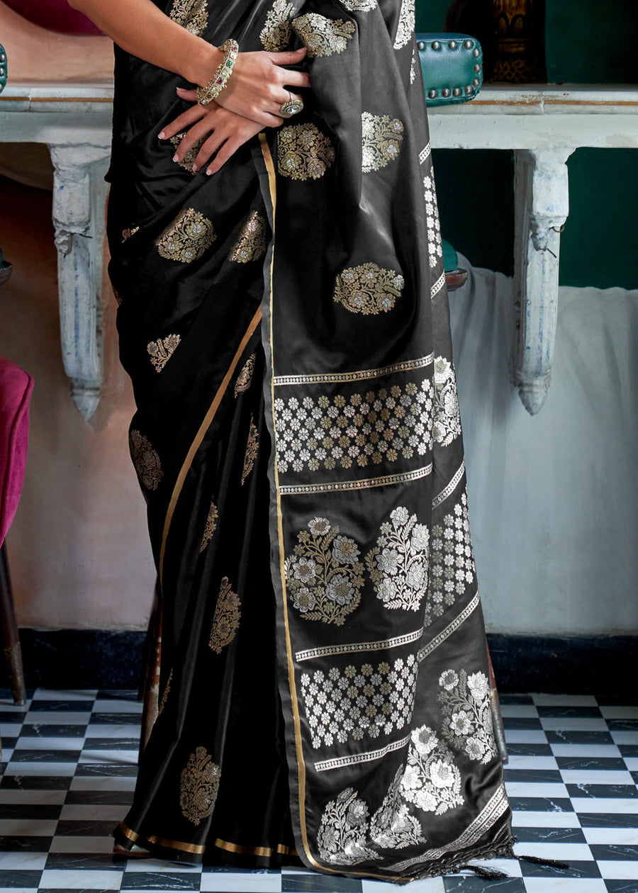 Black Glamorous Satin Silk Saree – Perfect for Cocktail & Dinner Parties