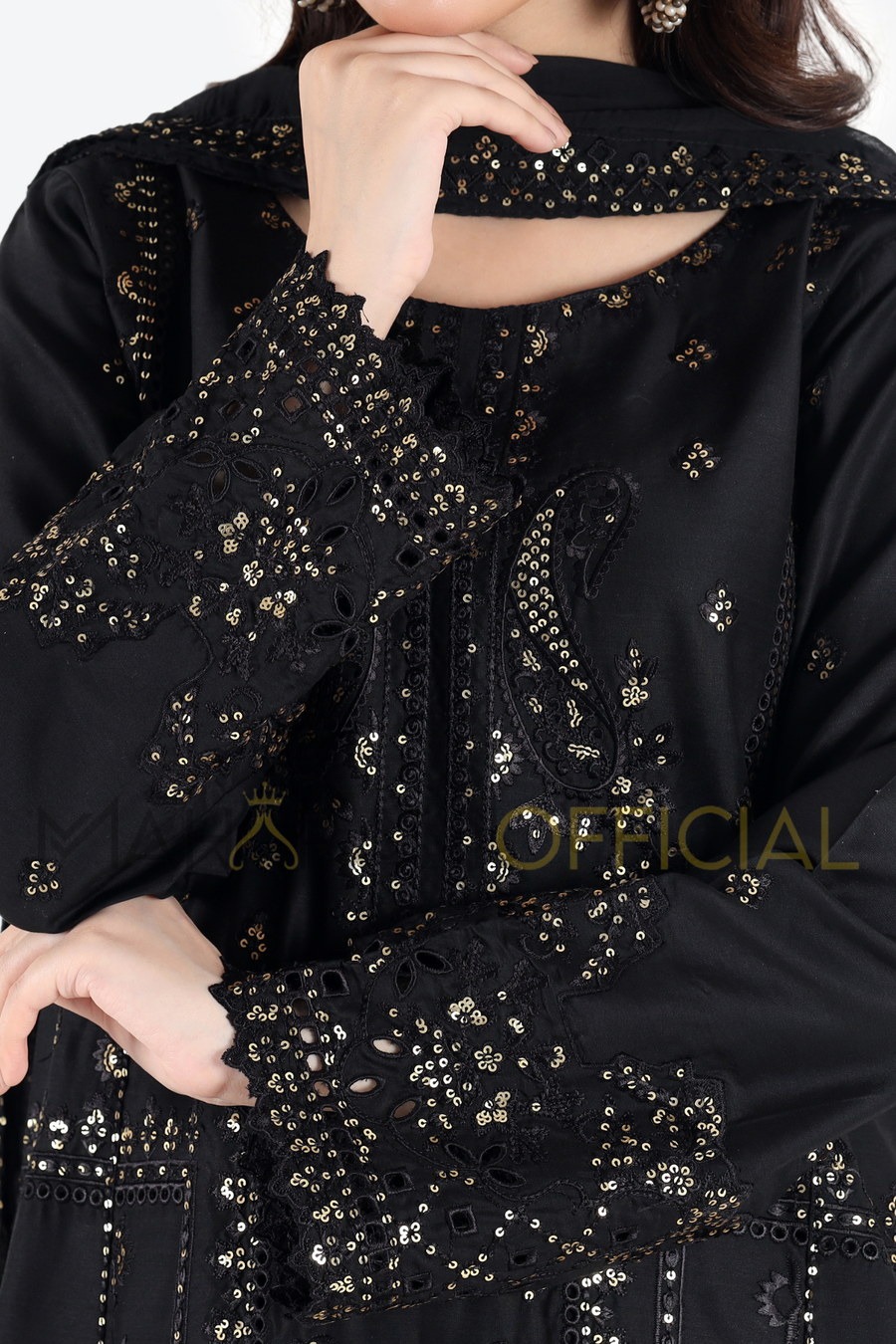 Black Radiance 3 piece Embroidered Stitched suit