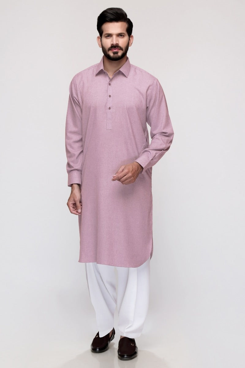 Dusty Rose Linen 2-Piece Men's Kurta | Button-Front Tunic