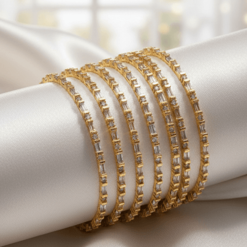 Celestial Golden Silver Six Bangles - Pehnaawaa