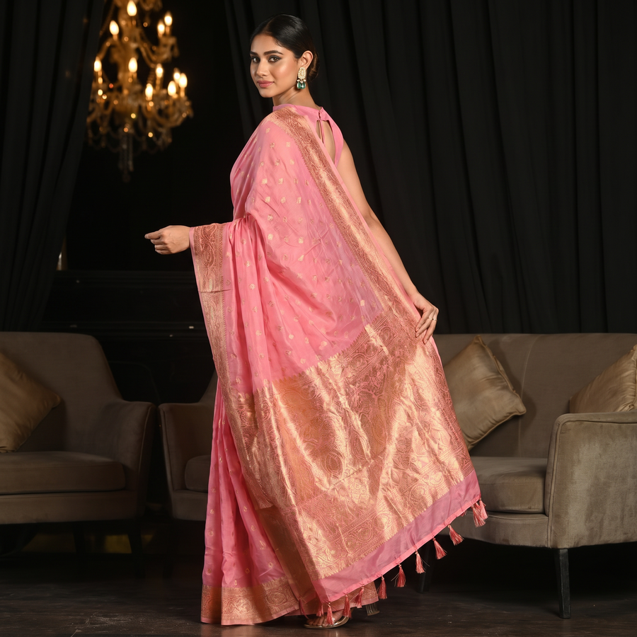 Taffy Pink Banarasi Saree - Pehnaawaa