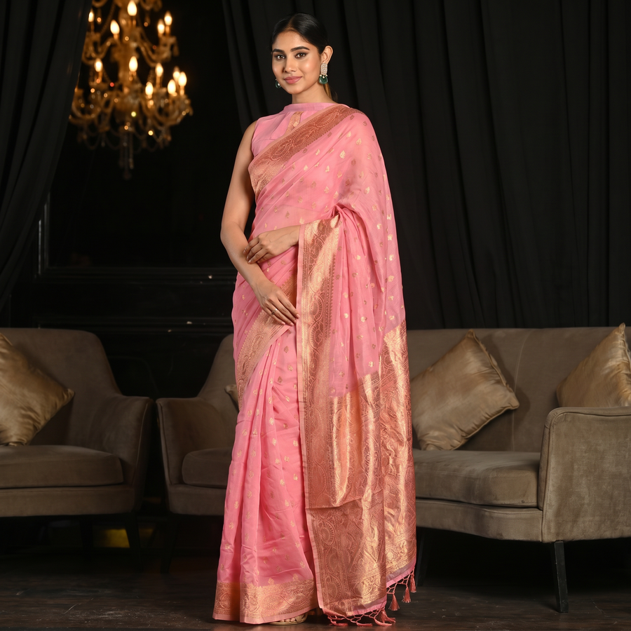 Taffy Pink Banarasi Saree - Pehnaawaa