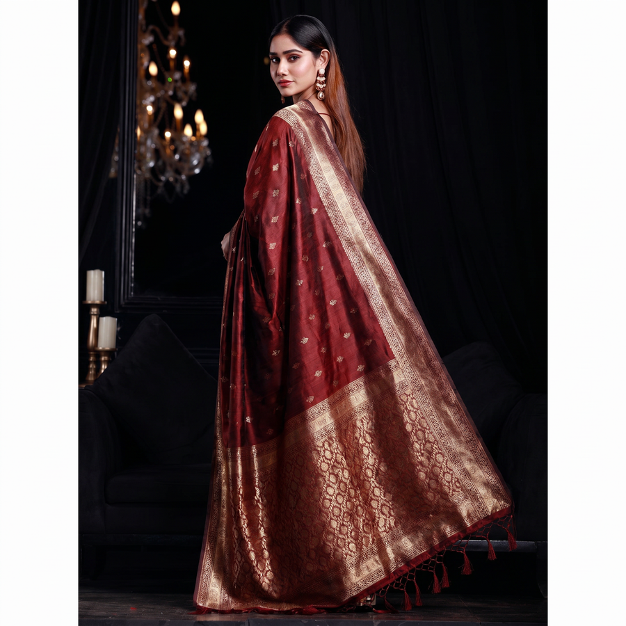Mahogany Maroon Banarasi Saree - Pehnaawaa