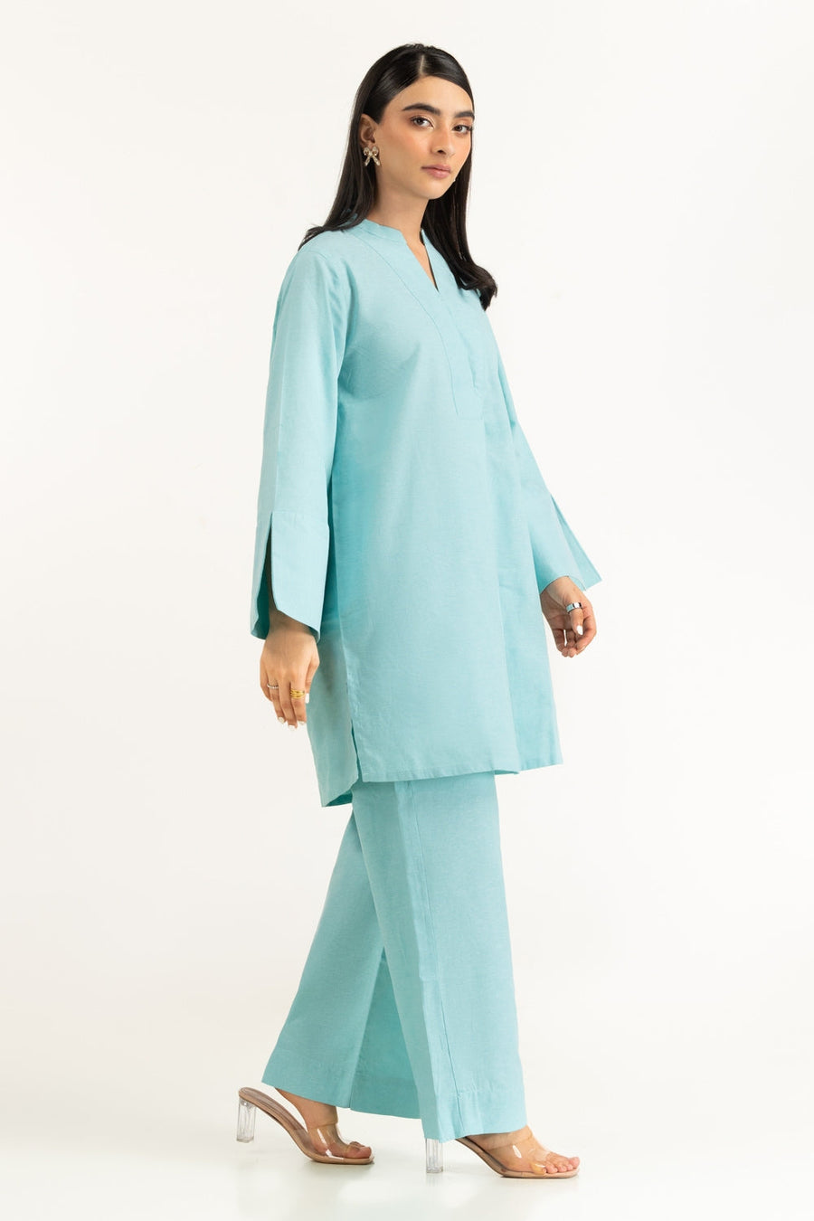 Sage Chambray 2-Piece Co-Ord Set | Flared Bell Sleeves