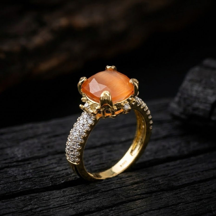 Cubic Zircons Ring With Gold Polish - Pehnaawaa