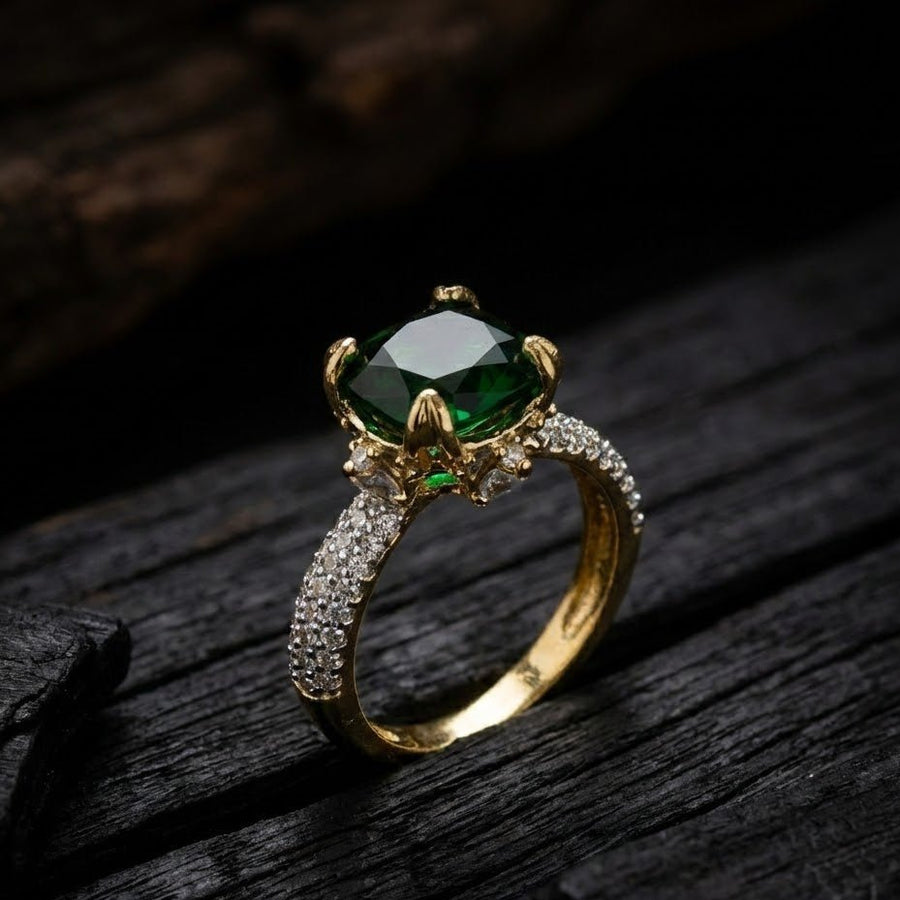 Cubic Zircons Ring With Gold Polish - Pehnaawaa