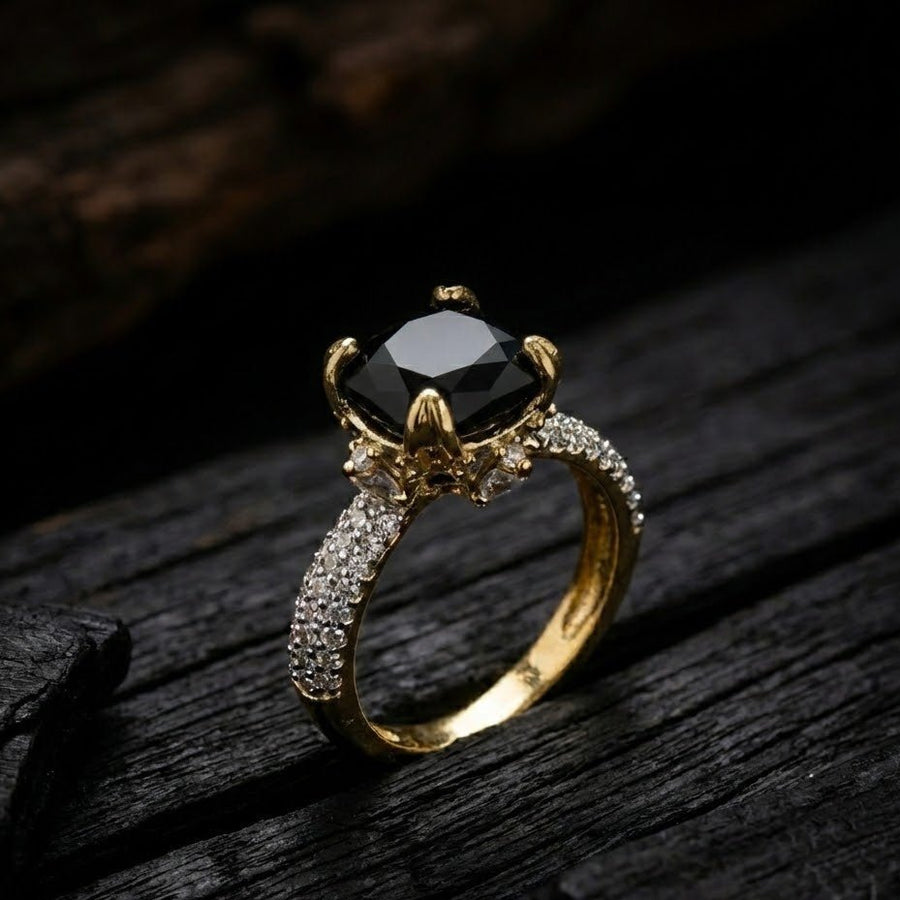 Cubic Zircons Ring With Gold Polish - Pehnaawaa