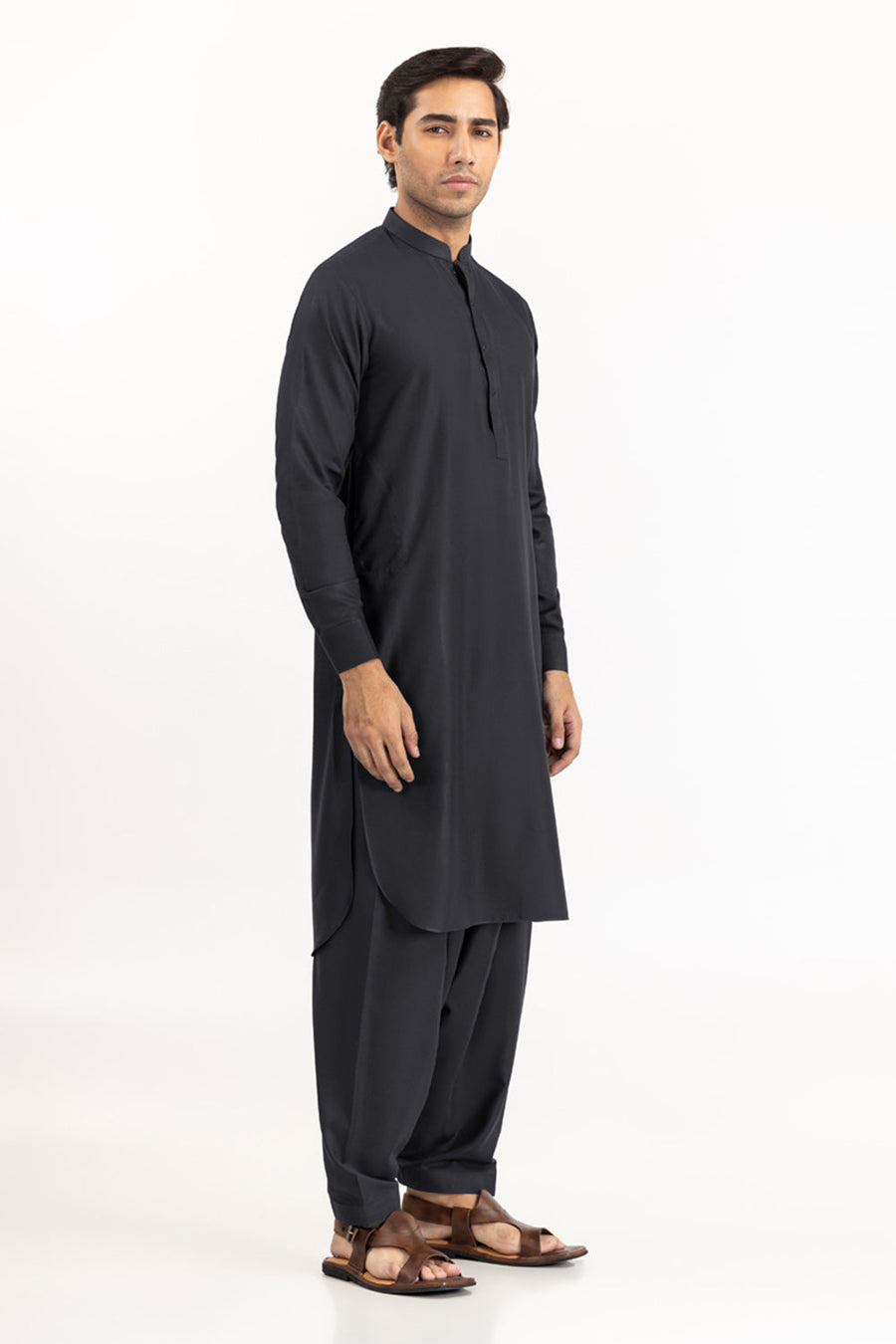 Midnight Navy Cotton Silk 2-Piece Kurta | Mandarin Collar