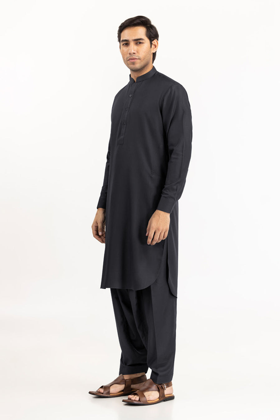Midnight Navy Cotton Silk 2-Piece Kurta | Mandarin Collar