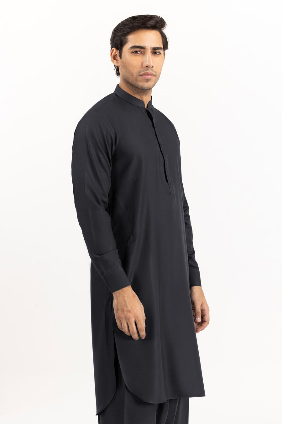 Midnight Navy Cotton Silk 2-Piece Kurta | Mandarin Collar