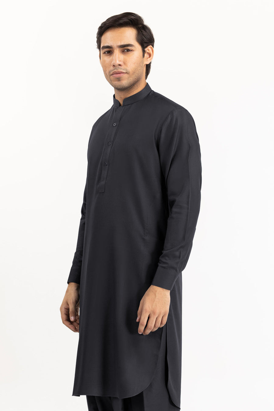 Midnight Navy Cotton Silk 2-Piece Kurta | Mandarin Collar