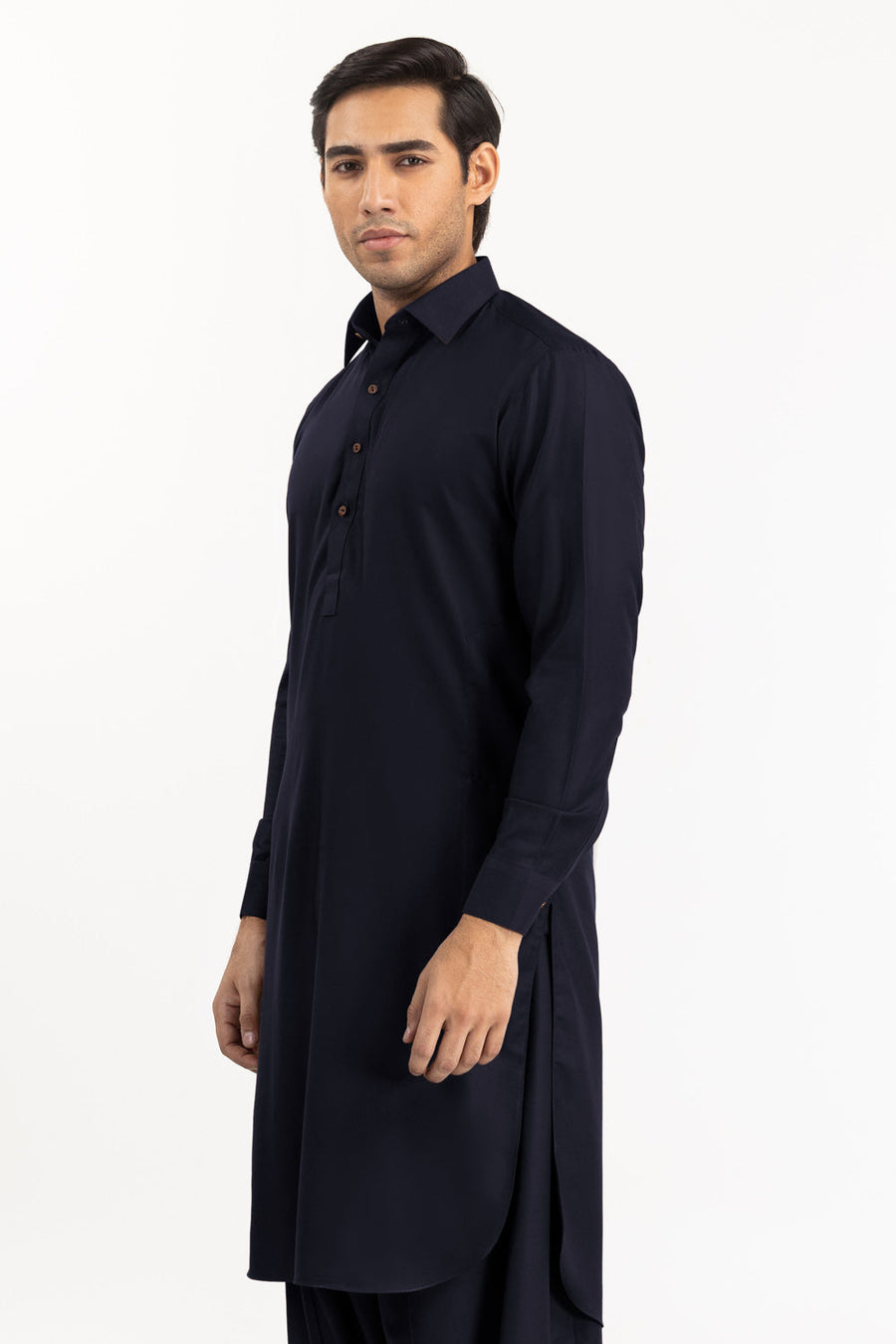 Midnight Navy Cotton Silk 2-Piece Kurta | Mandarin Collar
