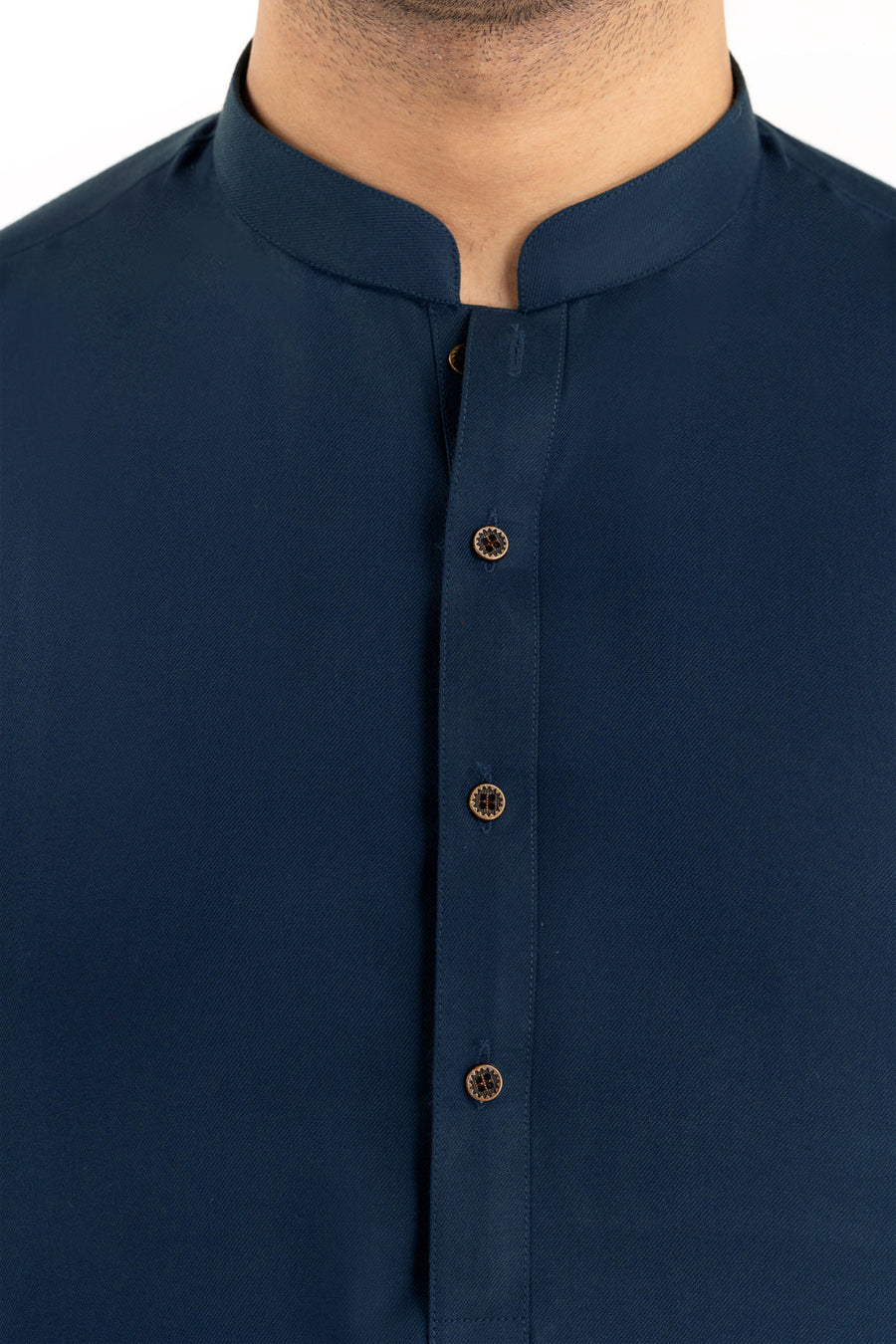 Midnight Navy Cotton Silk 2-Piece Kurta | Mandarin Collar