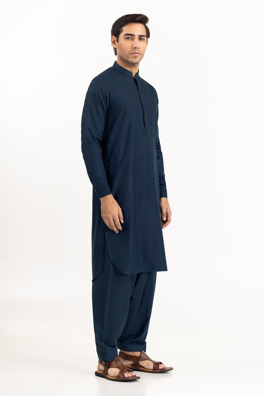 Midnight Navy Cotton Silk 2-Piece Kurta | Mandarin Collar