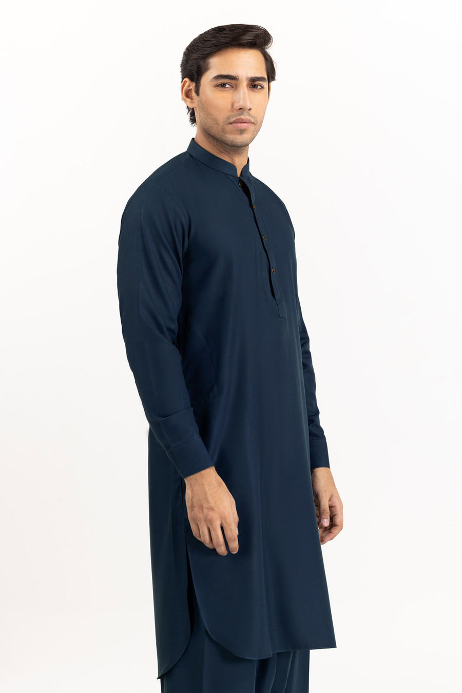 Midnight Navy Cotton Silk 2-Piece Kurta | Mandarin Collar