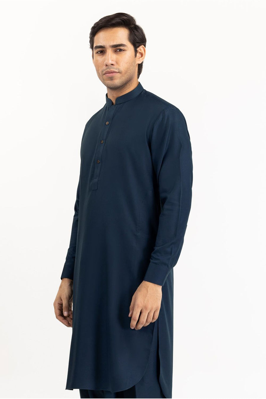 Midnight Navy Cotton Silk 2-Piece Kurta | Mandarin Collar