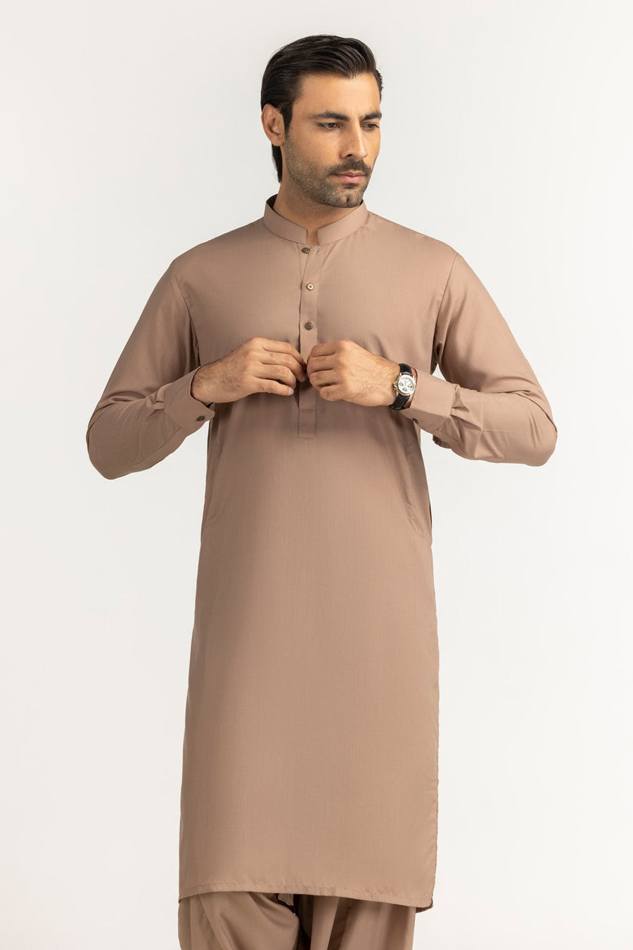Olive Cotton 2-Piece Men's Kurta | Button-Front Collar