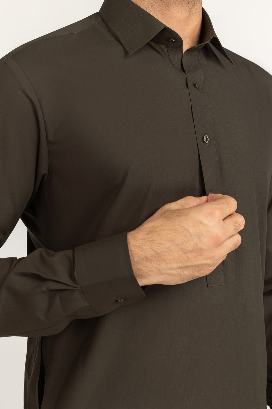 Olive Cotton 2-Piece Men's Kurta | Button-Front Collar
