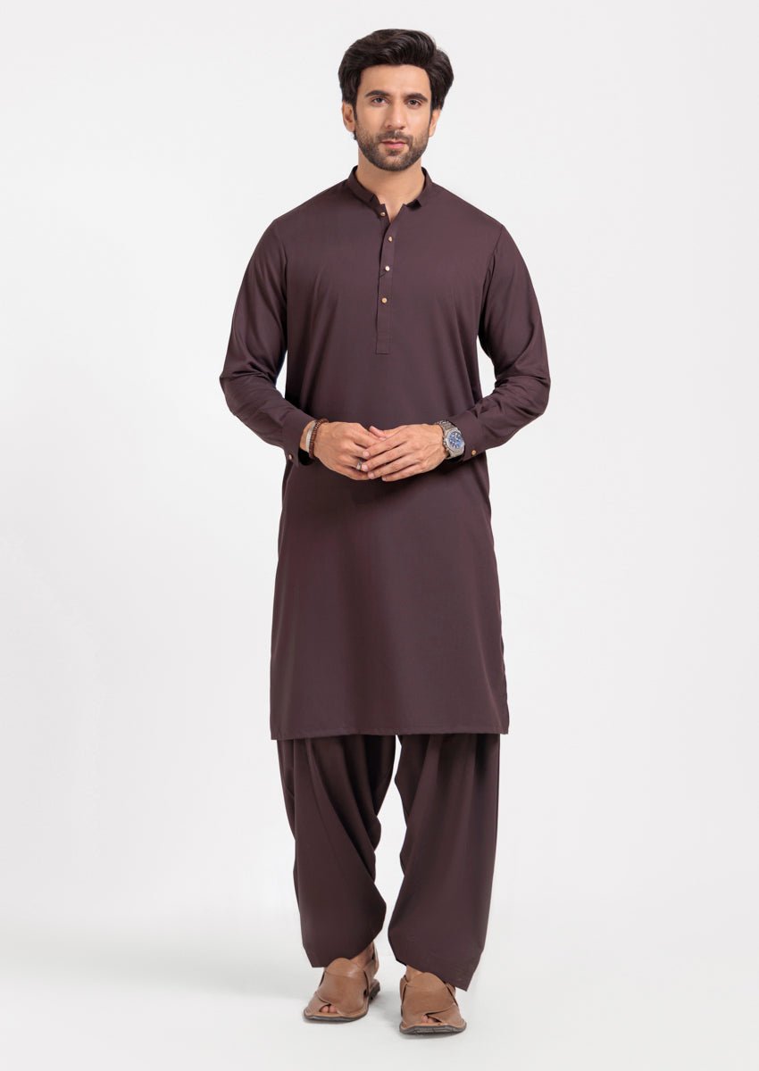 D - Brown - Blended - Kurta Shalwar - (M25KSS1011) - Pehnaawaa