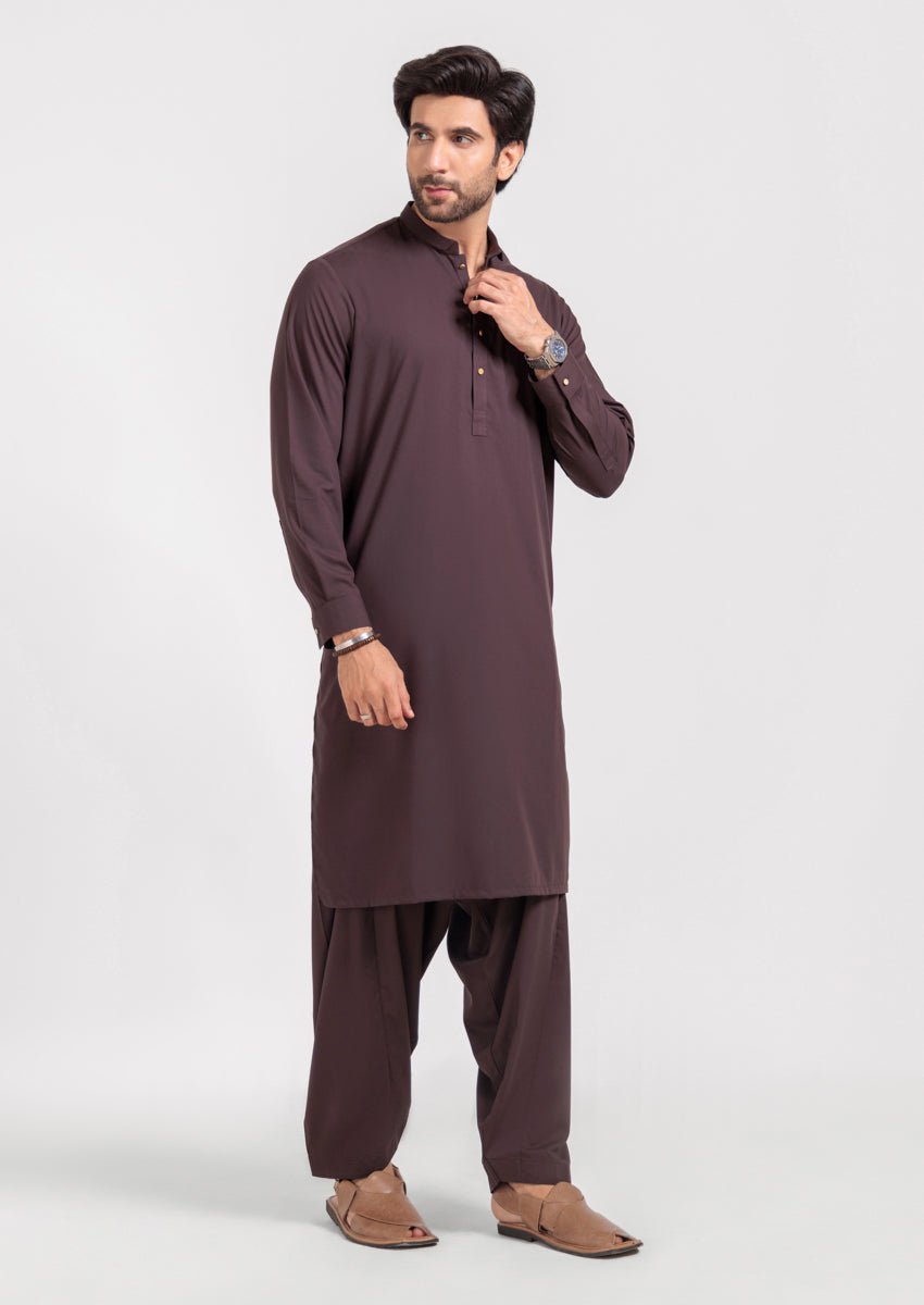 D - Brown - Blended - Kurta Shalwar - (M25KSS1011) - Pehnaawaa