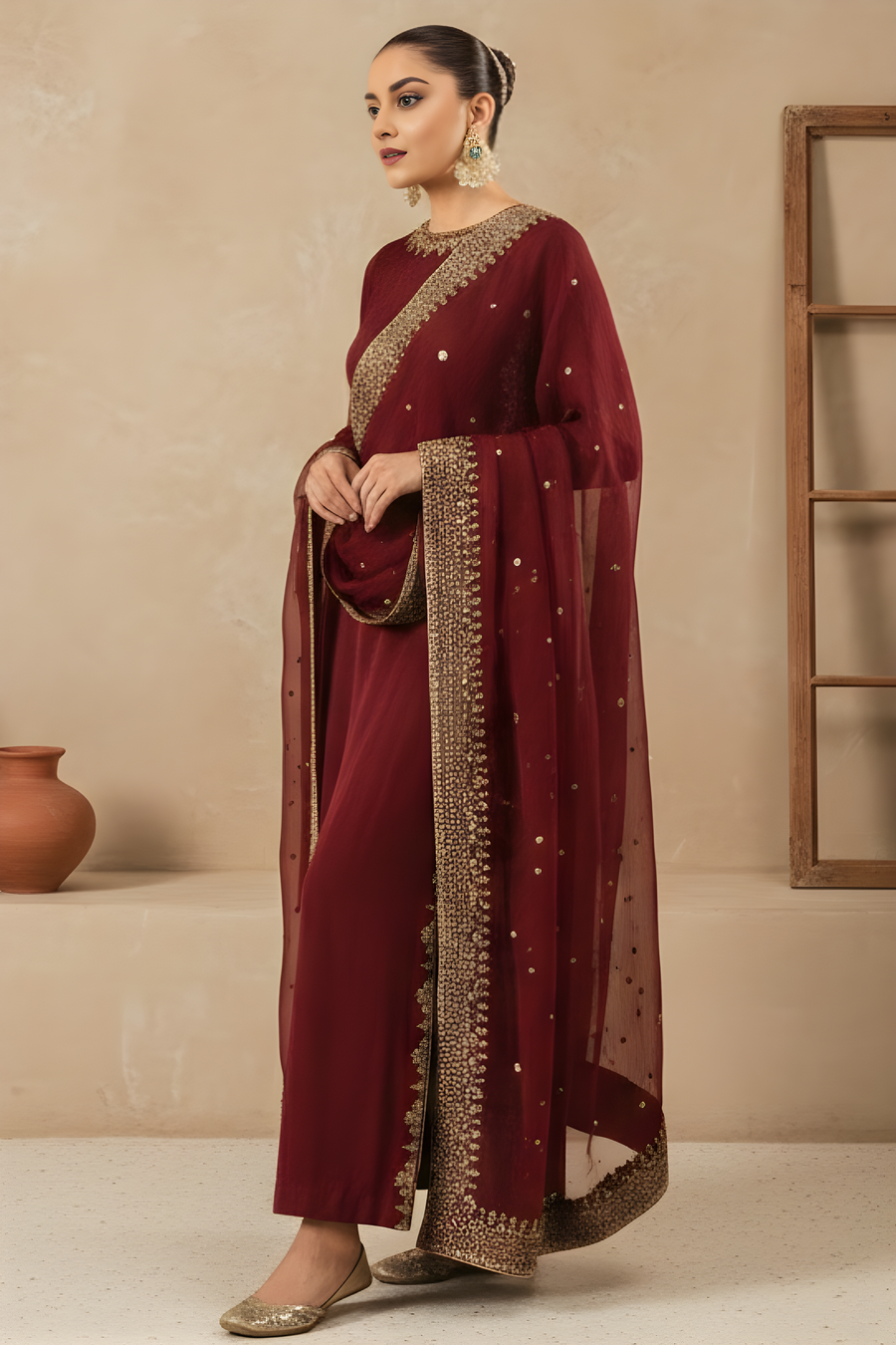 Maroon Pearl – 3 Piece Lawn Suit