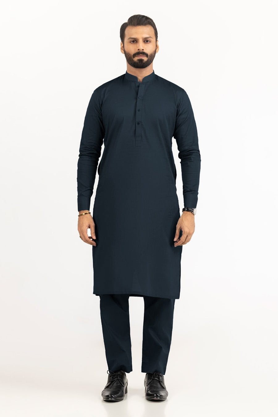 Off-White Cotton 2-Piece Kurta Pajama | Button-Front Tunic Cut