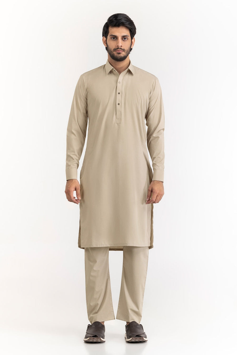 Off-White Cotton 2-Piece Kurta Pajama | Button-Front Tunic Cut