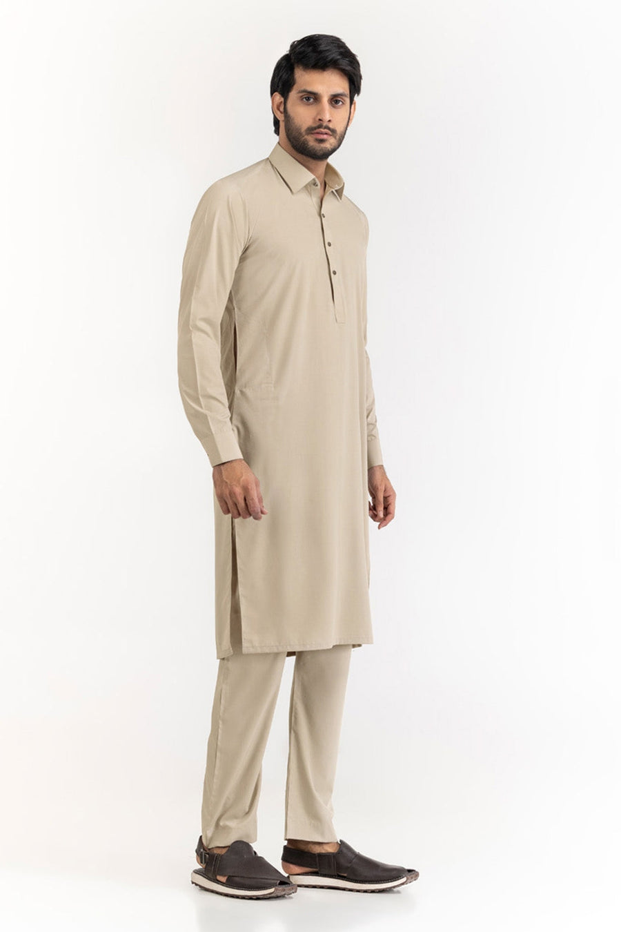Off-White Cotton 2-Piece Kurta Pajama | Button-Front Tunic Cut