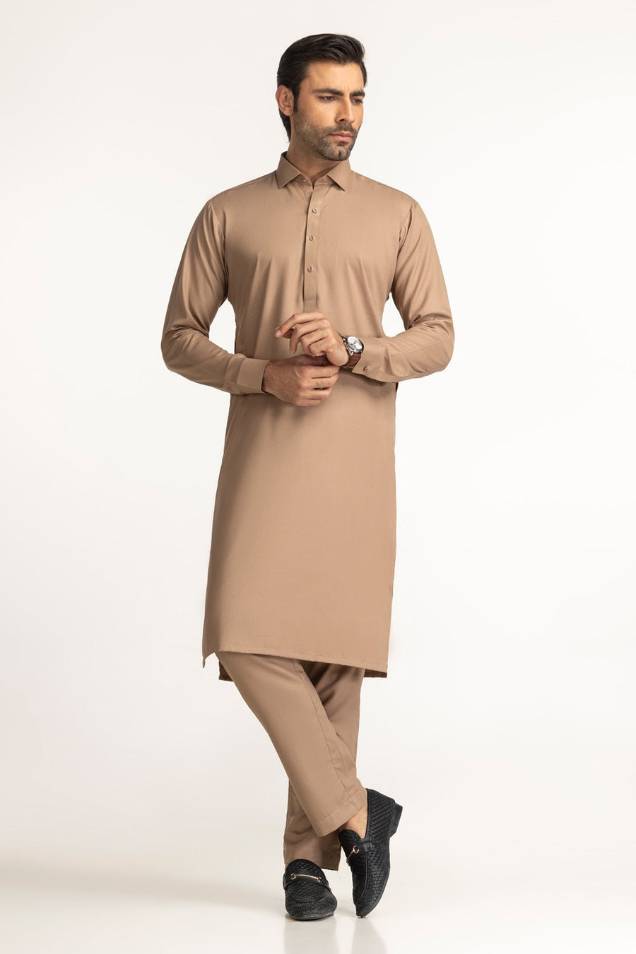 Off-White Cotton 2-Piece Kurta Pajama | Button-Front Tunic Cut