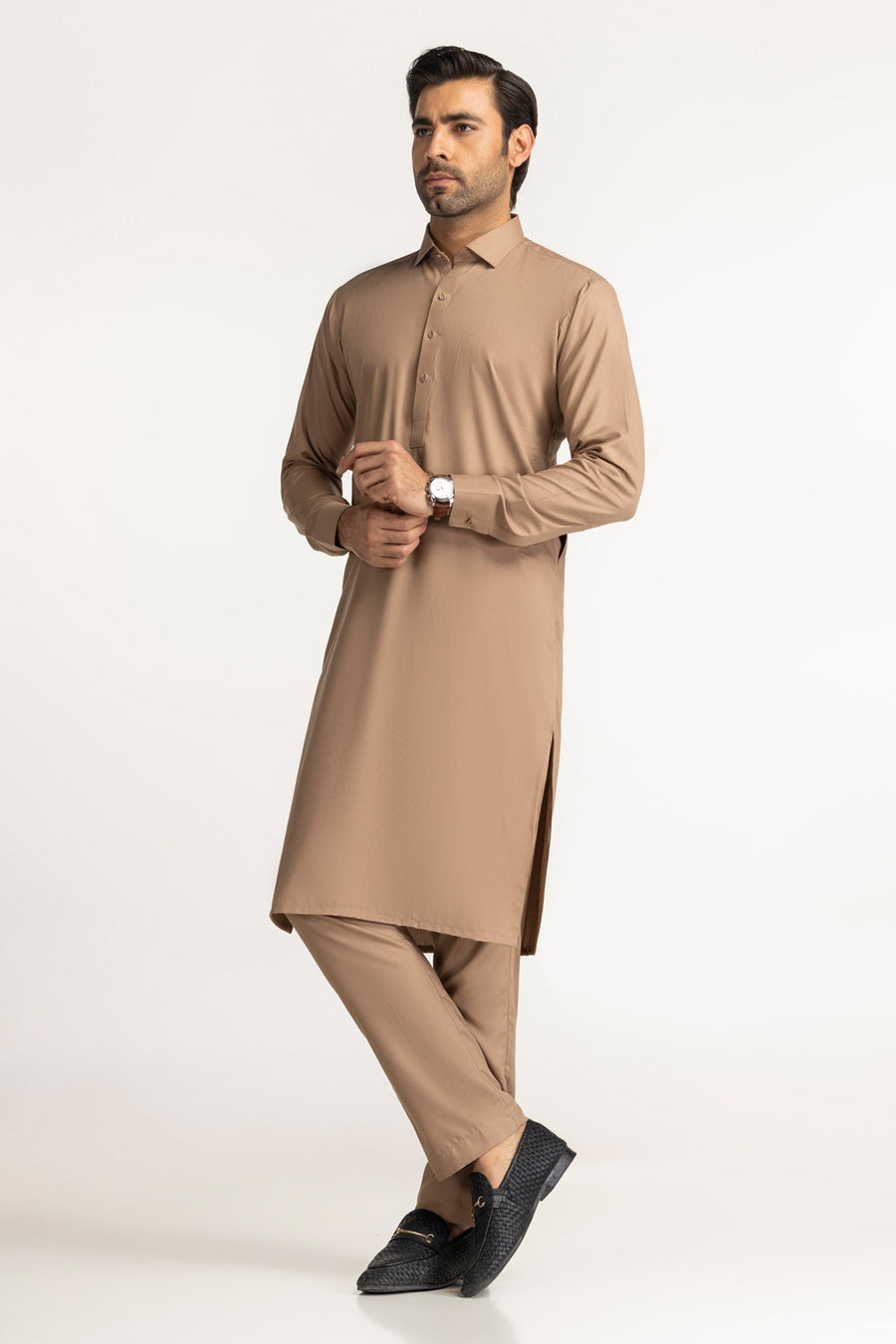 Off-White Cotton 2-Piece Kurta Pajama | Button-Front Tunic Cut