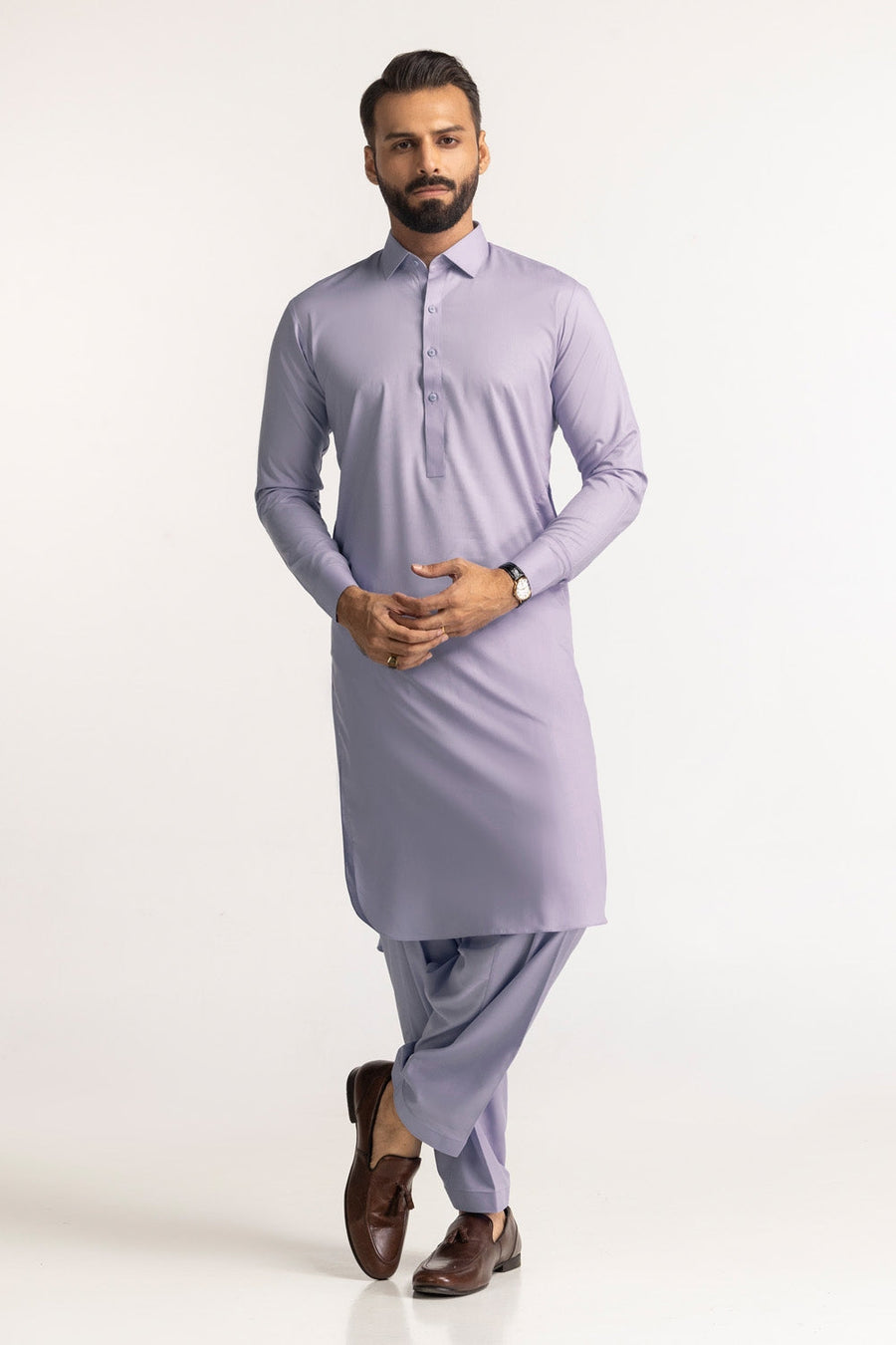 Off-White Cotton 2-Piece Kurta Pajama | Button-Front Tunic Cut