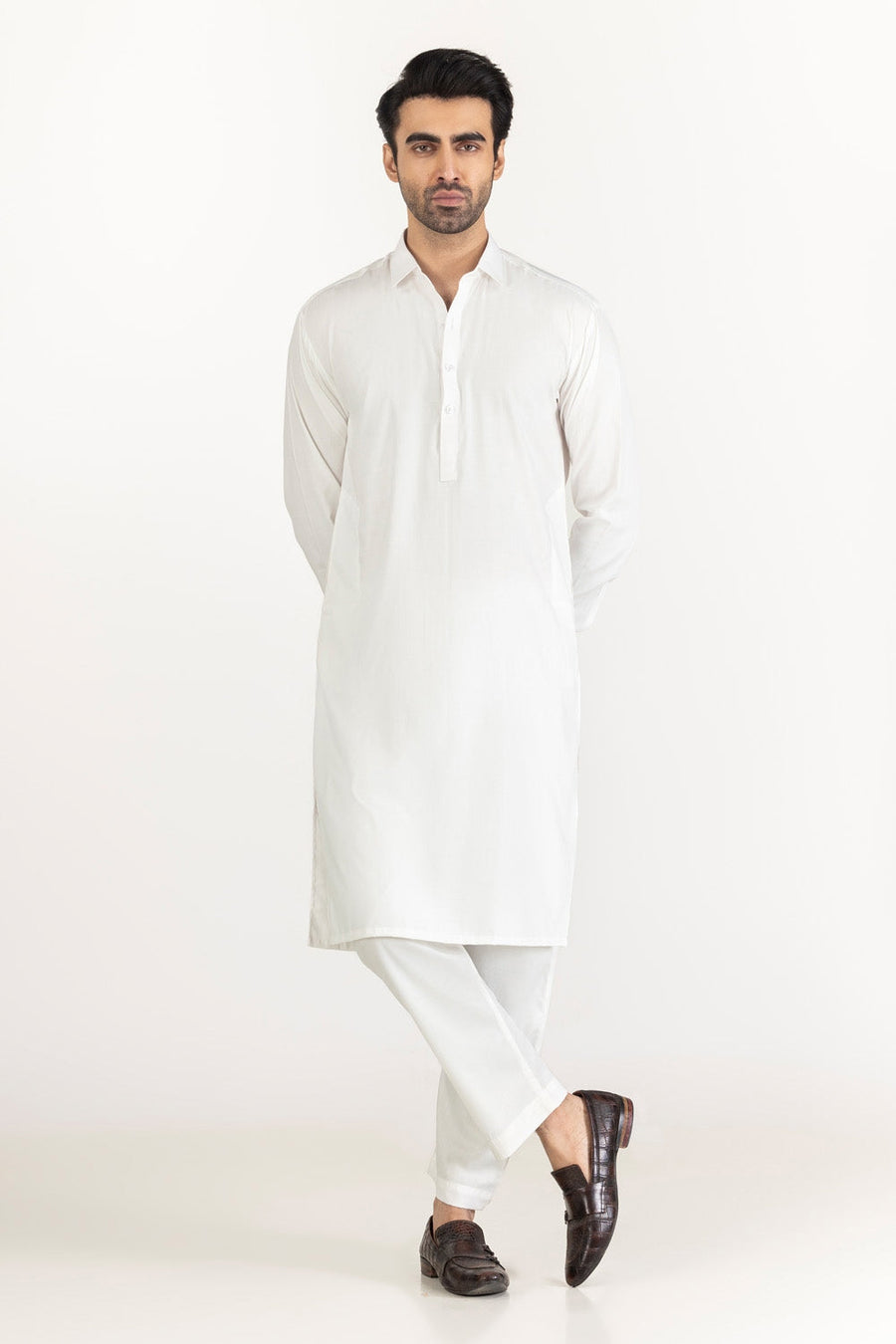 Off-White Cotton 2-Piece Kurta Pajama | Button-Front Tunic Cut