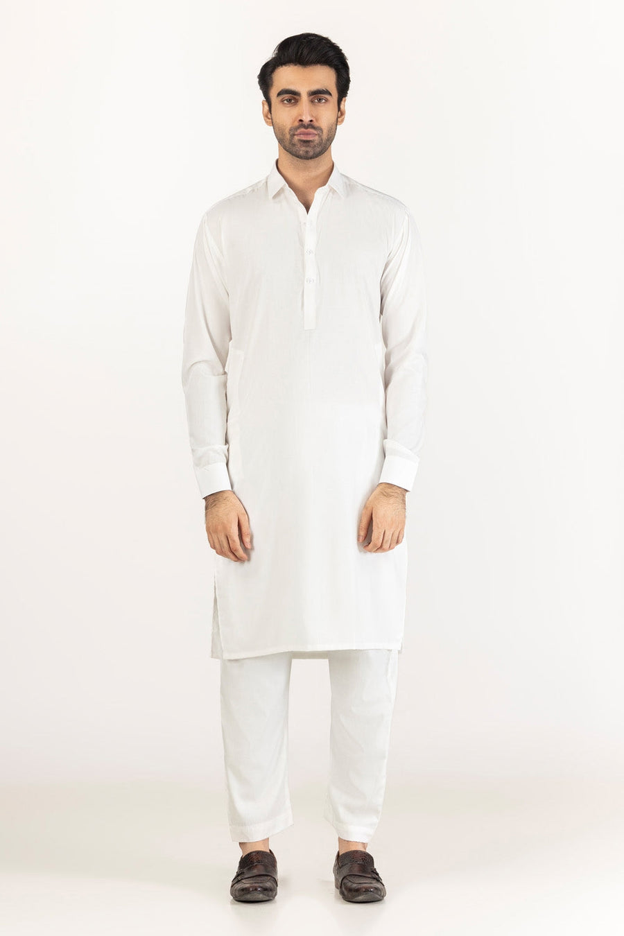 Off-White Cotton 2-Piece Kurta Pajama | Button-Front Tunic Cut