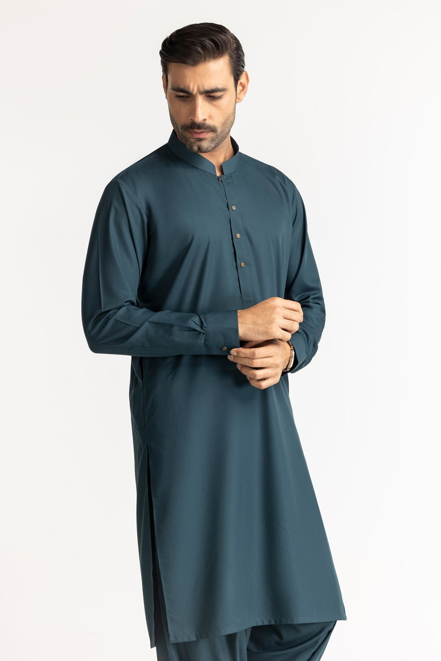 Off-White Cotton 2-Piece Kurta Pajama | Button-Front Tunic Cut