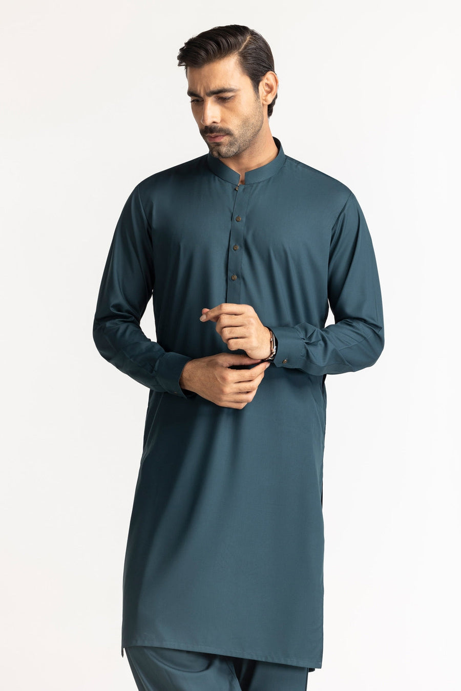Off-White Cotton 2-Piece Kurta Pajama | Button-Front Tunic Cut