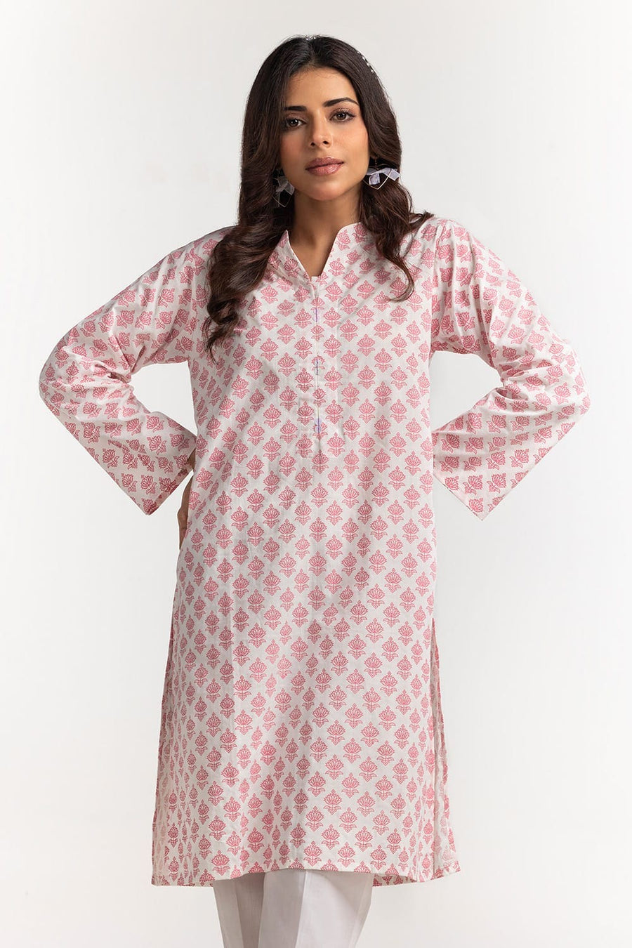 Tea Pink Cambric Cotton 2-Piece Salwar Kameez | Block Print - Pehnaawaa